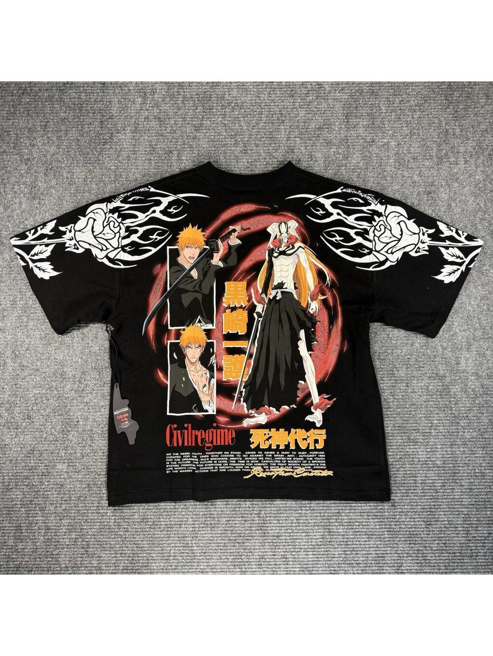 Civil Regime X Bleach Medium Ichigo 199X Oversized Tee Shirt Black Full Graphic